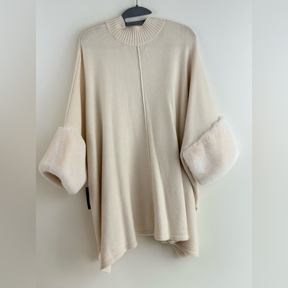 Alfani Women's Faux Fur Cuff Sleeve, Mock Neck Poncho Sweater, Size XL - Picture 3 of 11